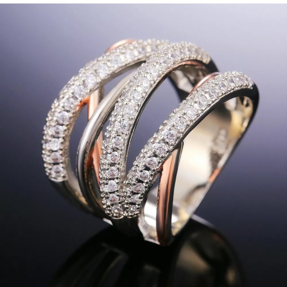 Luxury Two Tone 925 Silver Rings White Sapphire - Picture 4 of 5